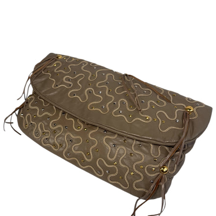 Vintage 1980s Tan Embroidered Clutch Purse