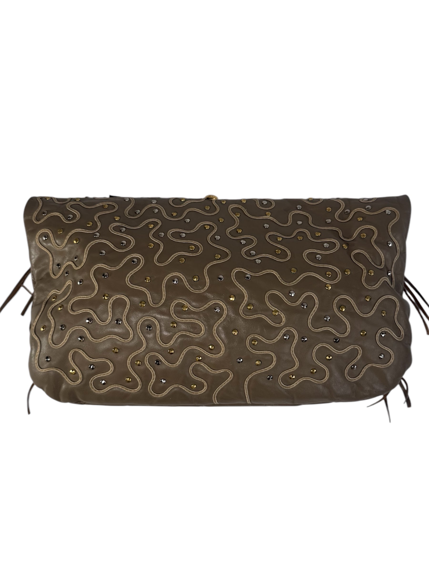Vintage 1980s Tan Embroidered Clutch Purse