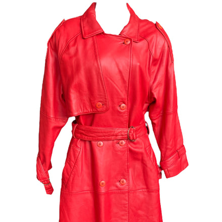 Vintage 1980s Cherry Red Double Breasted Trench Coat