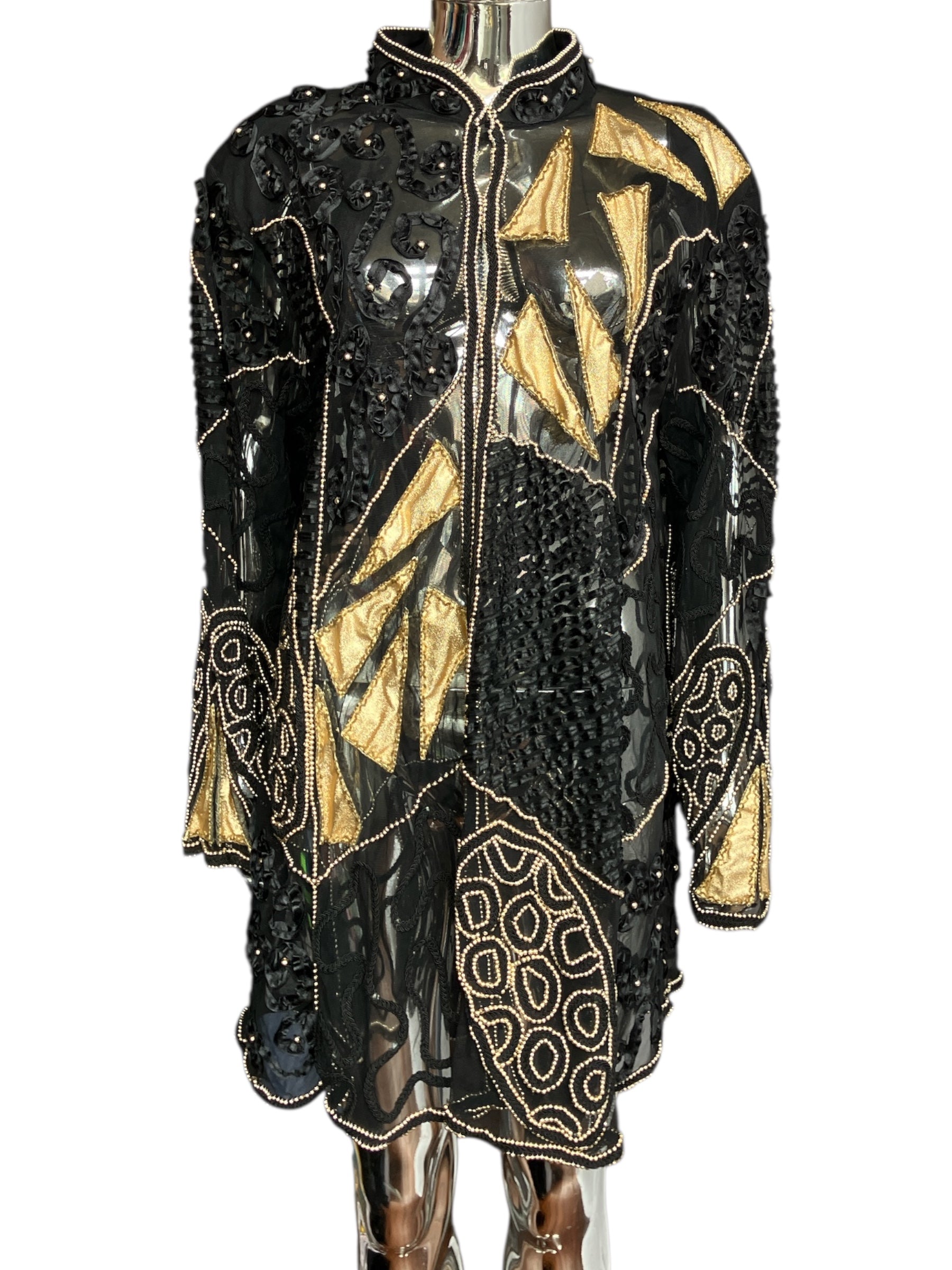 Vintage 80s Sheer Embroidered Sequin Mid Length Duster