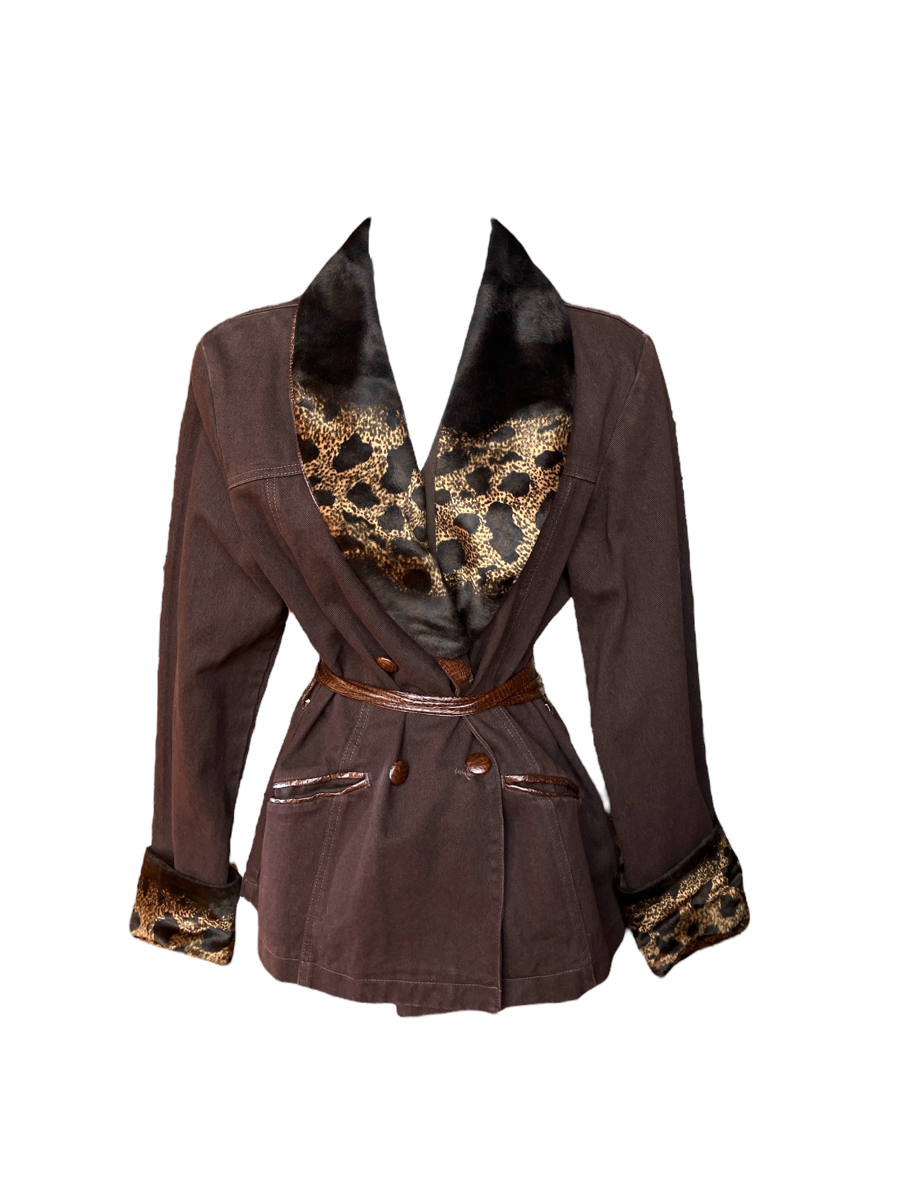 Vintage 90s Cotton/Leather Cheetah Jacket