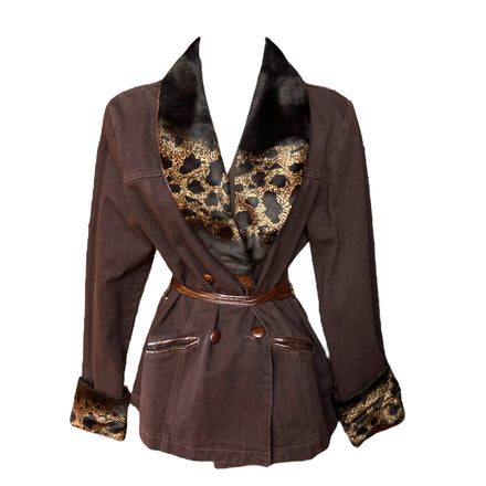 Vintage 90s Cotton/Leather Cheetah Jacket