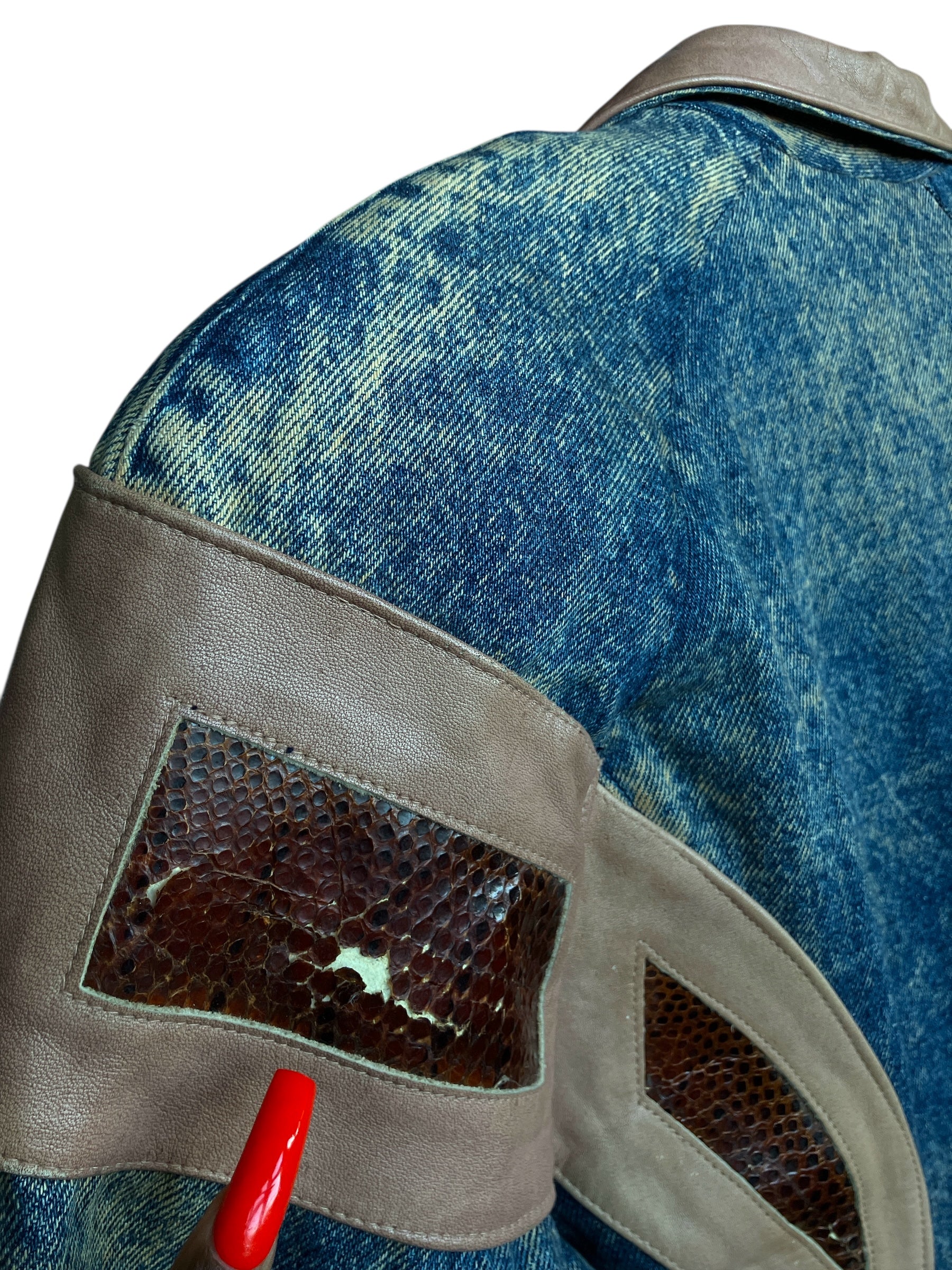 Vintage 1980s Denim Acidwash Snakeskin Jacket