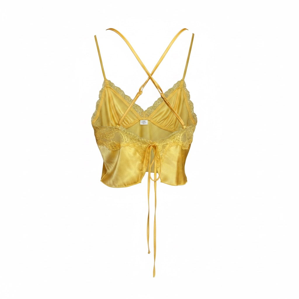 Vintage Butter Yellow Satin Lace Set