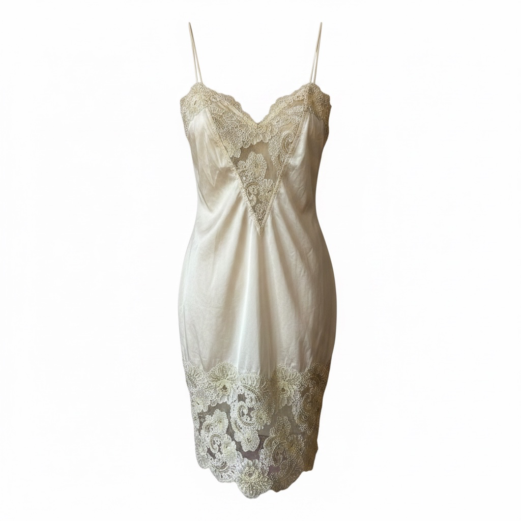 Vintage Rare Ivory Beaded Sheer Slip Dress