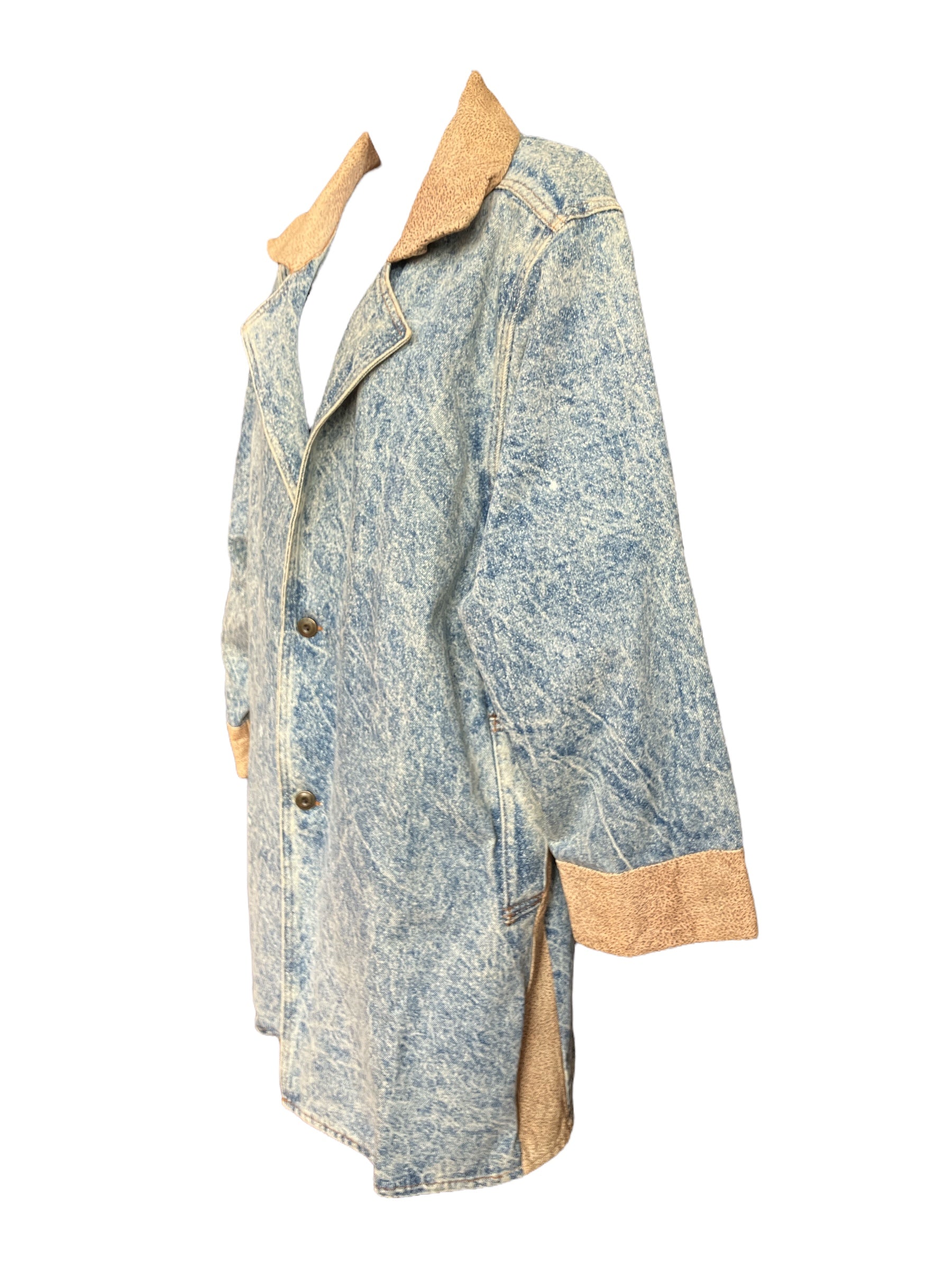 Vintage 1980s Oversized Stonewash Denim Leather Coat