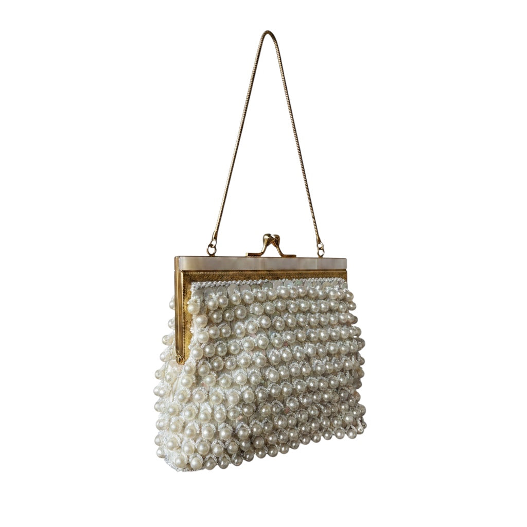 Vintage Mid-Century Gold Faux Pearl Purse