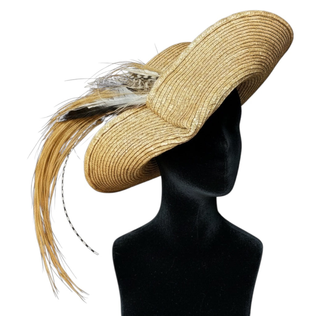 Vintage Straw 1980s Fascinator Feathered Hat