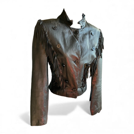 Vintage 1990s Donna Sacs Leather Cropped Jacket