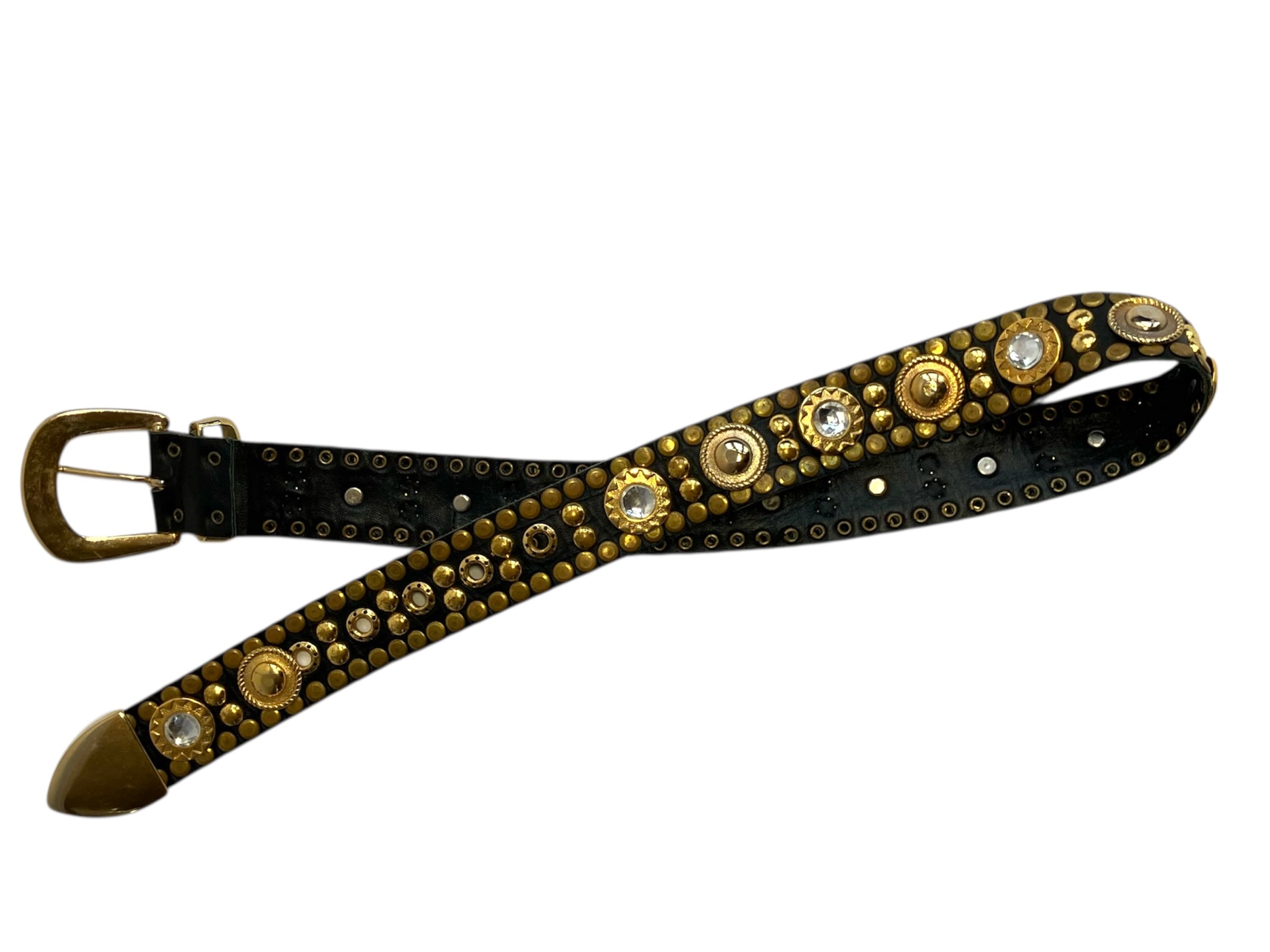 Vintage Gold Bejeweled Leather Belt