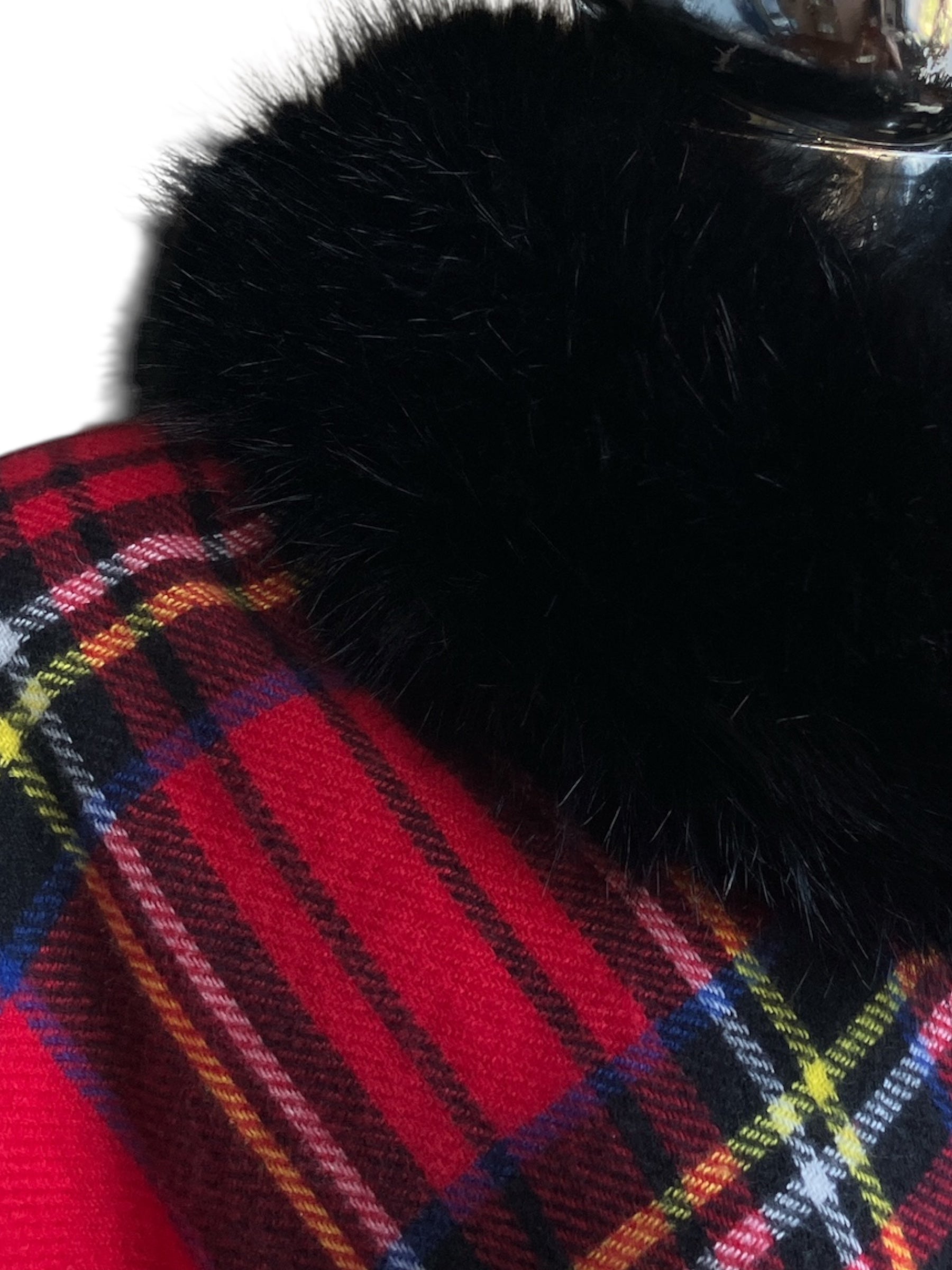 Vintage Plaid Faux Fur Poncho