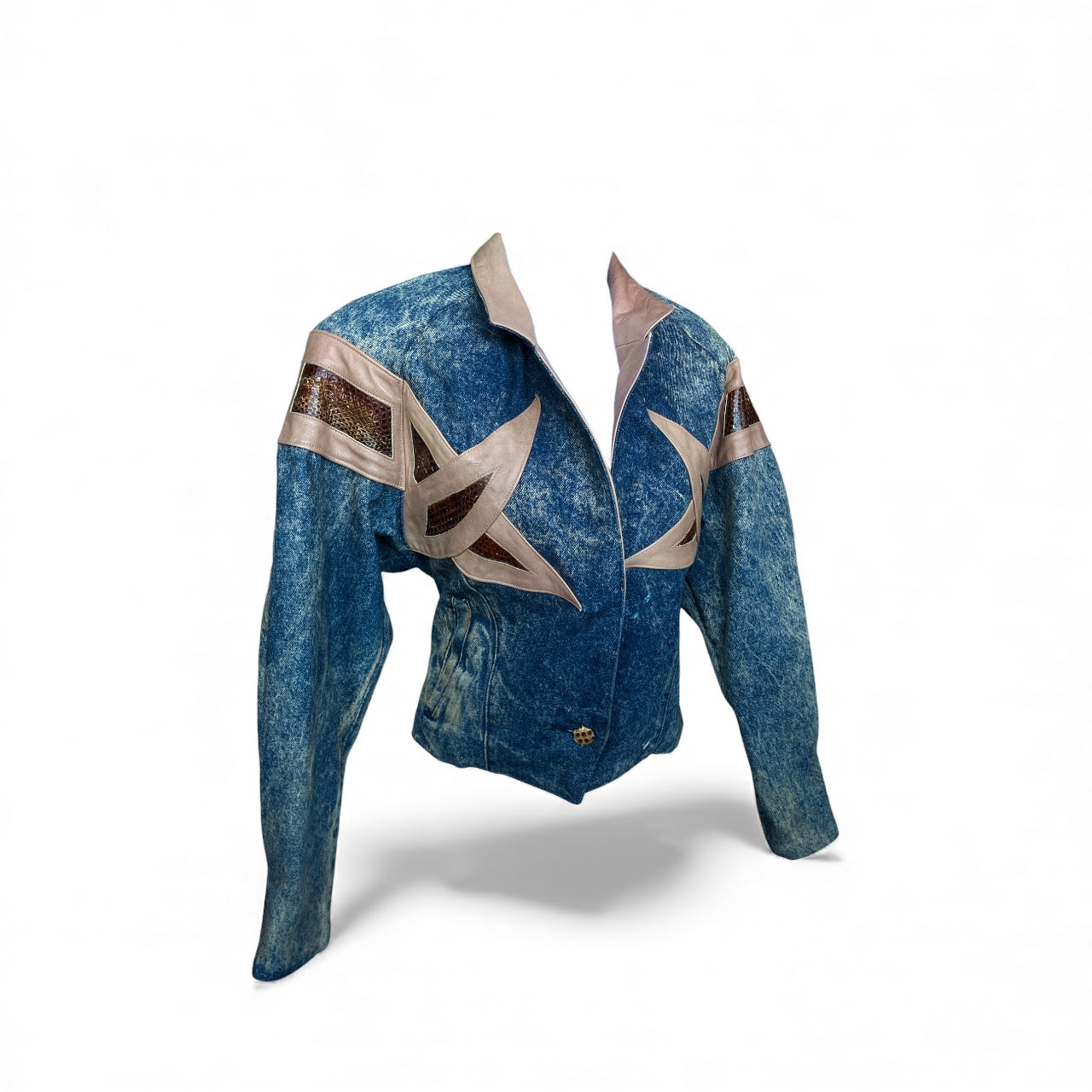 Vintage 1980s Denim Acidwash Snakeskin Jacket