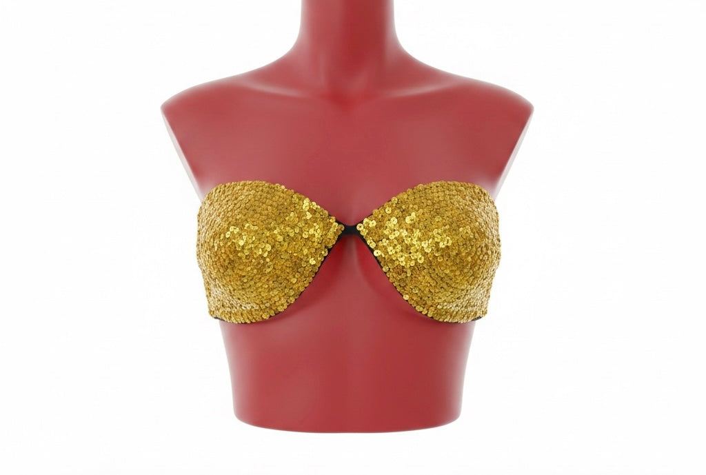 Vintage 1980s Gold Sequin Strapless Bra