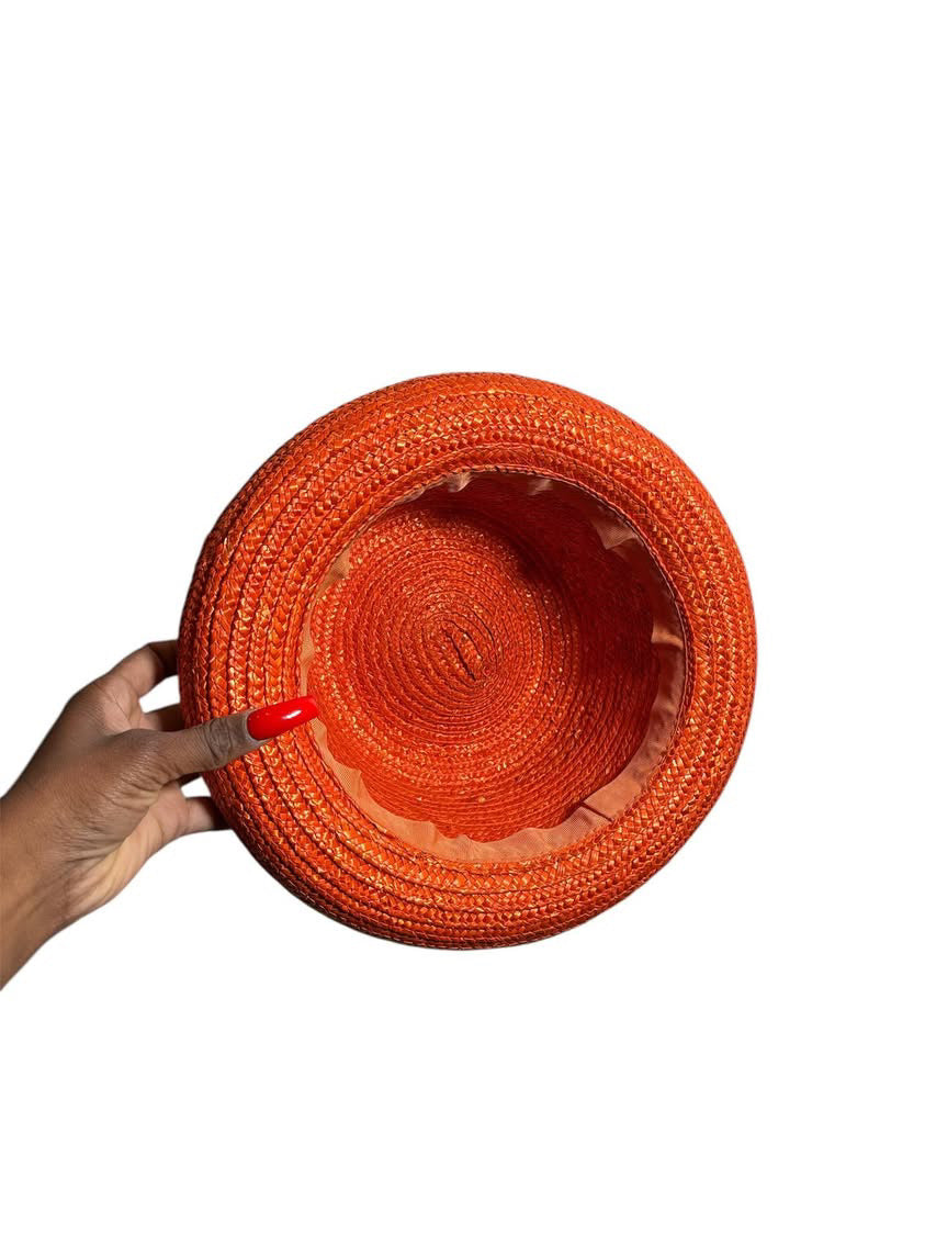 Vintage 1990s Orange Straw Hat