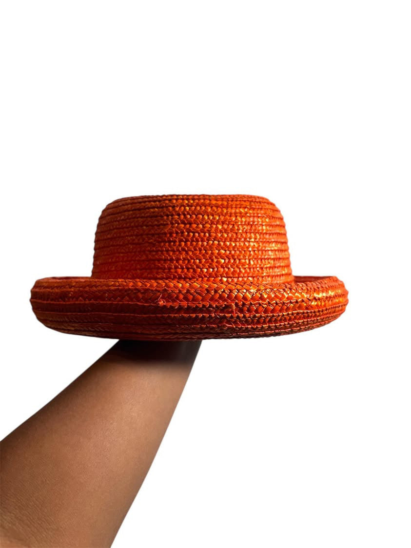 Vintage 1990s Orange Straw Hat