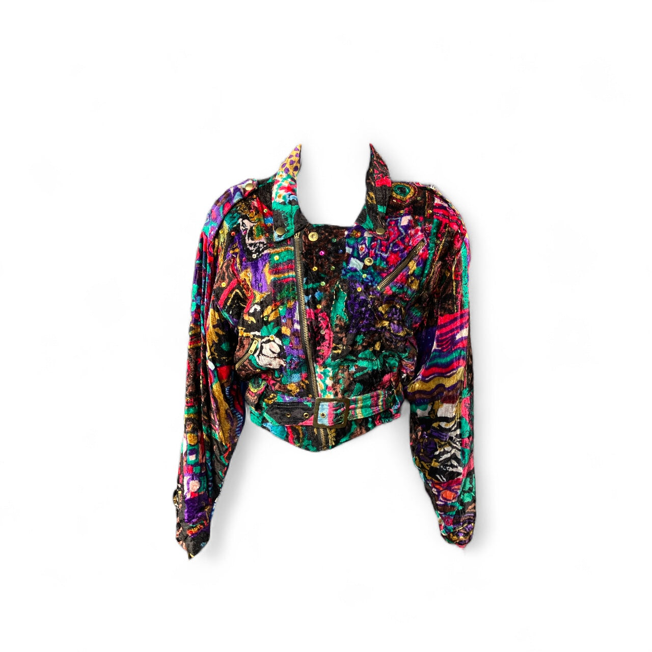 Vintage 80s Bomber Velvet Sequins Jacket