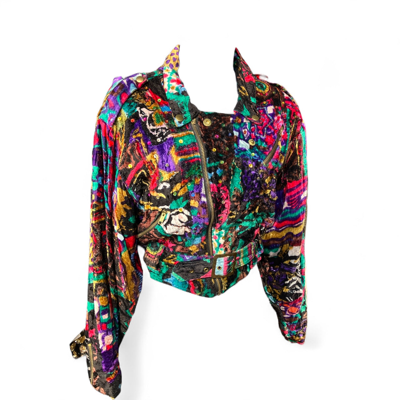 Vintage 80s Bomber Velvet Sequins Jacket