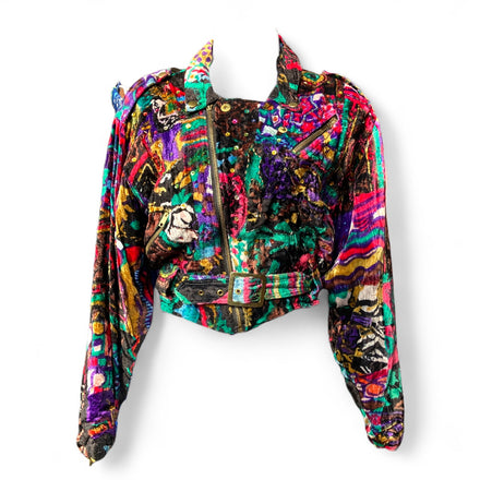 Vintage 80s Bomber Velvet Sequins Jacket