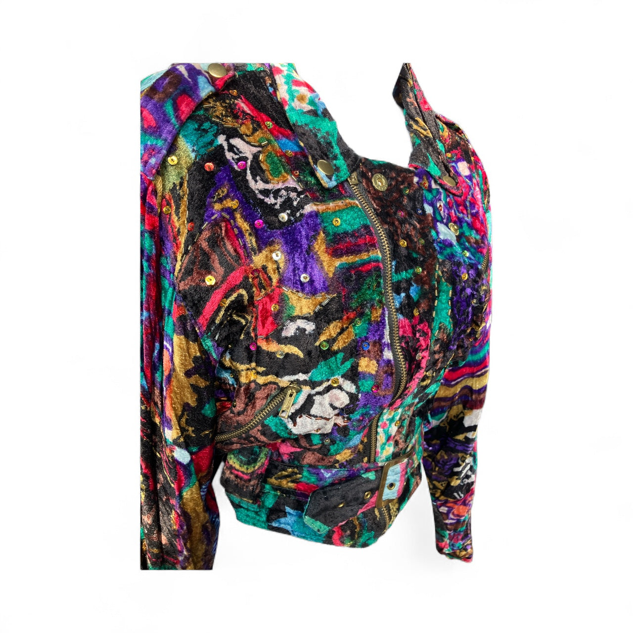 Vintage 80s Bomber Velvet Sequins Jacket