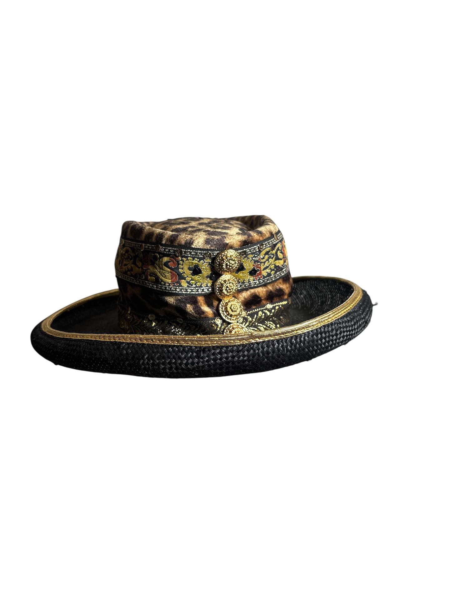 Vintage 1980s Black Cheetah print Hat