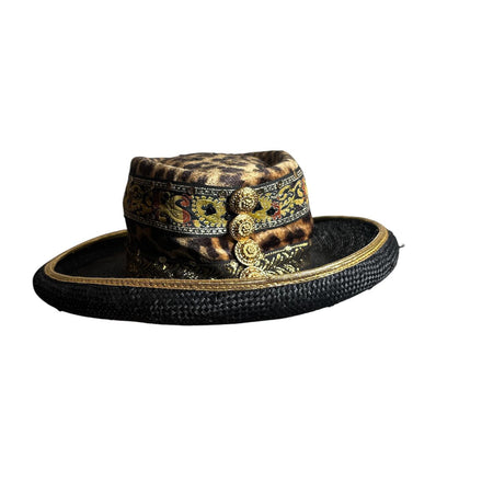 Vintage 1980s Black Cheetah print Hat