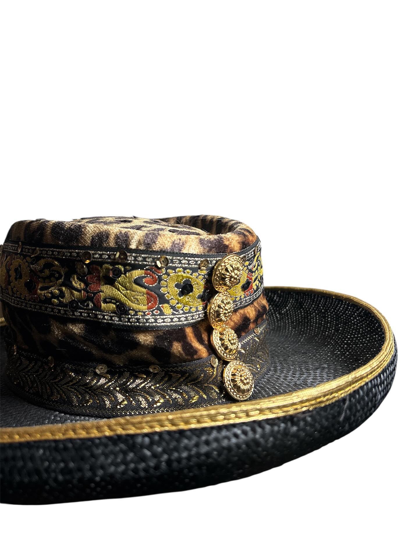 Vintage 1980s Black Cheetah print Hat