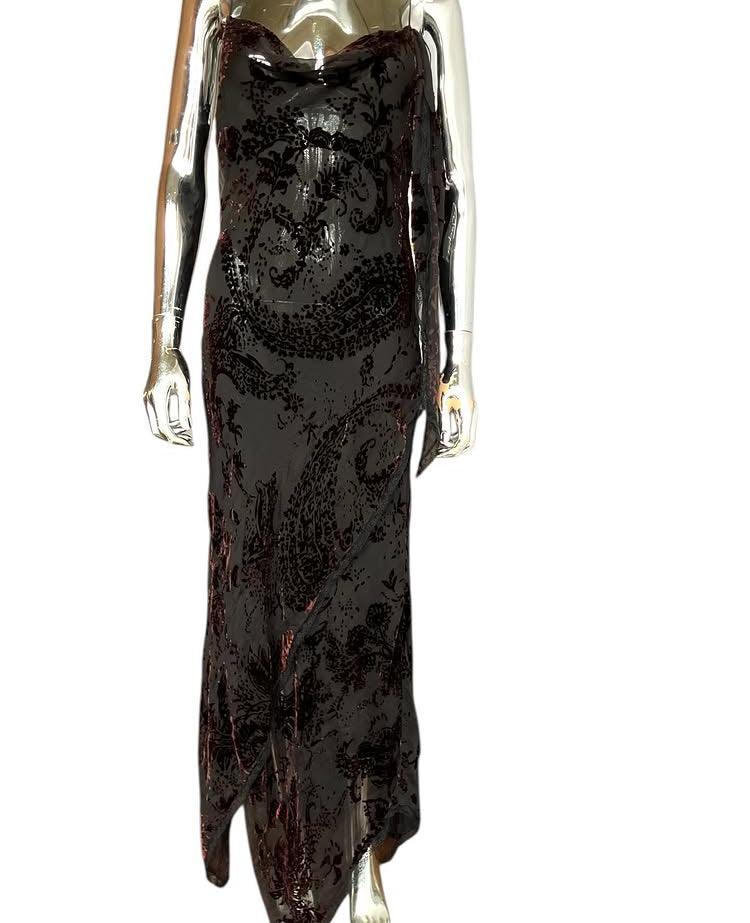 Vintage 1990s Velvet Deep Neckline Sheer Dress