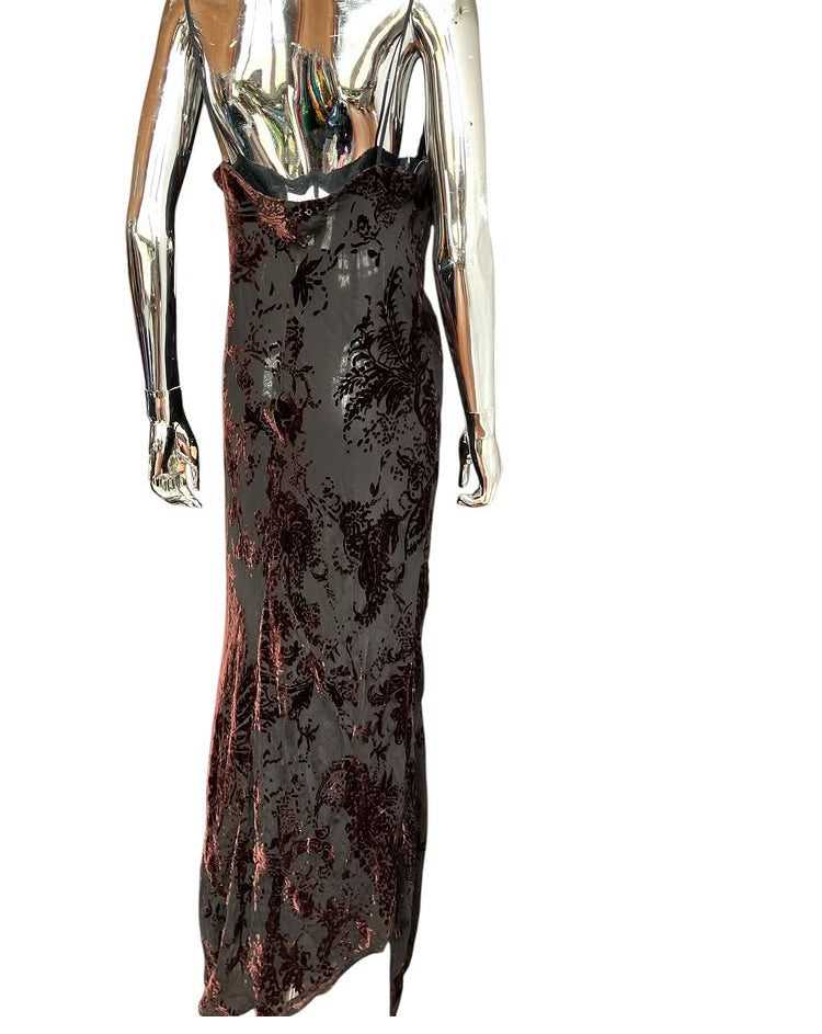 Vintage 1990s Velvet Deep Neckline Sheer Dress