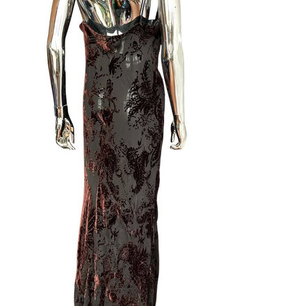 Vintage 1990s Velvet Deep Neckline Sheer Dress