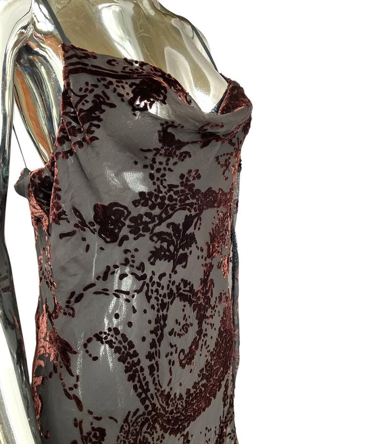 Vintage 1990s Velvet Deep Neckline Sheer Dress
