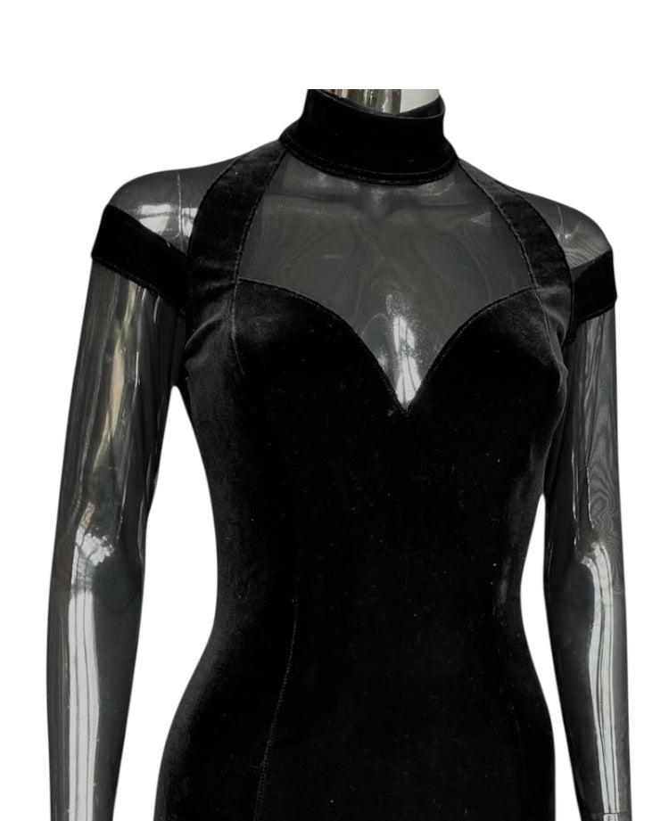 Vintage 1990s Tadashi Velvet Sheer Dress
